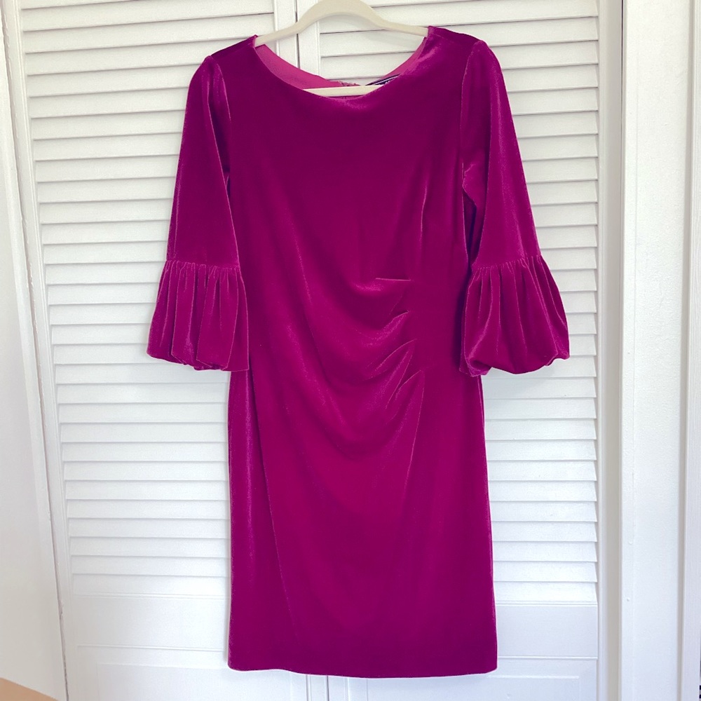 Jessica Howard Bell Sleeve Side Tuck Dress Magenta - Size 8